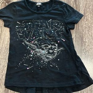Girls Glittery Yoda Star Wars Tee - Size M7/8 Like New!